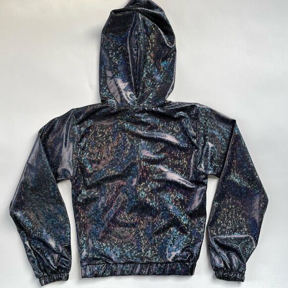 J. Valentine Black Holographic Zip Up Hooded Jacket XS/S/M - Picture 3 of 11